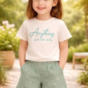 Kız Çocuk Yazlık Kısa Kollu Tişört ve Keten Şort Takım, rahat ve yazlık, krem renkli, çocuk giyim