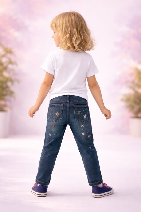 Kız Çocuk Kot Pantolon Yıldız Desenli Rahat Günlük Giyim - Gorsel 4
