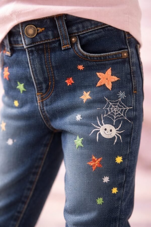 Kız Çocuk Kot Pantolon Yıldız Desenli Rahat Günlük Giyim - Gorsel 3