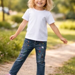 Kız Çocuk Yıldız Desenli Kot Pantolon - Çocuk Kot Pantolon