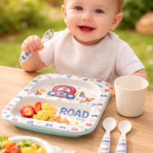 Melamin Arabalar Desenli Bebek Mama Kabı Seti Unisex