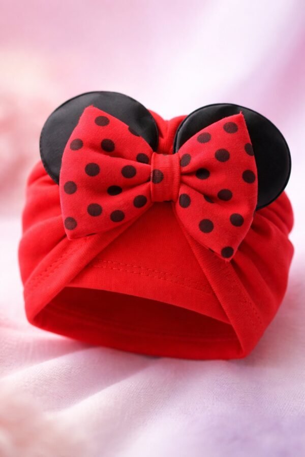 Mickey Mouse Desenli Kız Çocuk Penye Bone, bebek araç gereçleri, renkli ve rahat - Gorsel 3