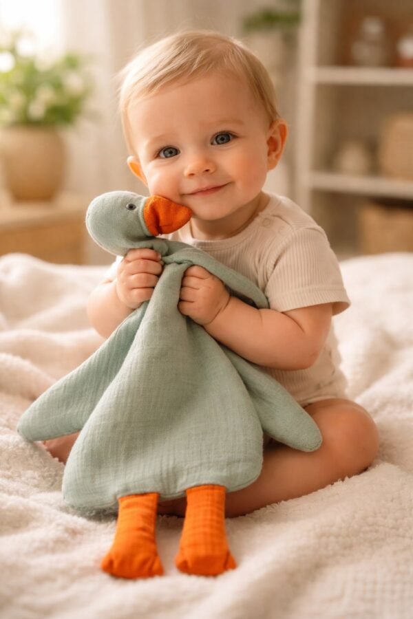 Müslin Kumaş Ördek Uyku Arkadaşı Unisex Bebek Uyku Oyuncakları Doğal Rahat Yumuşak - Gorsel 2