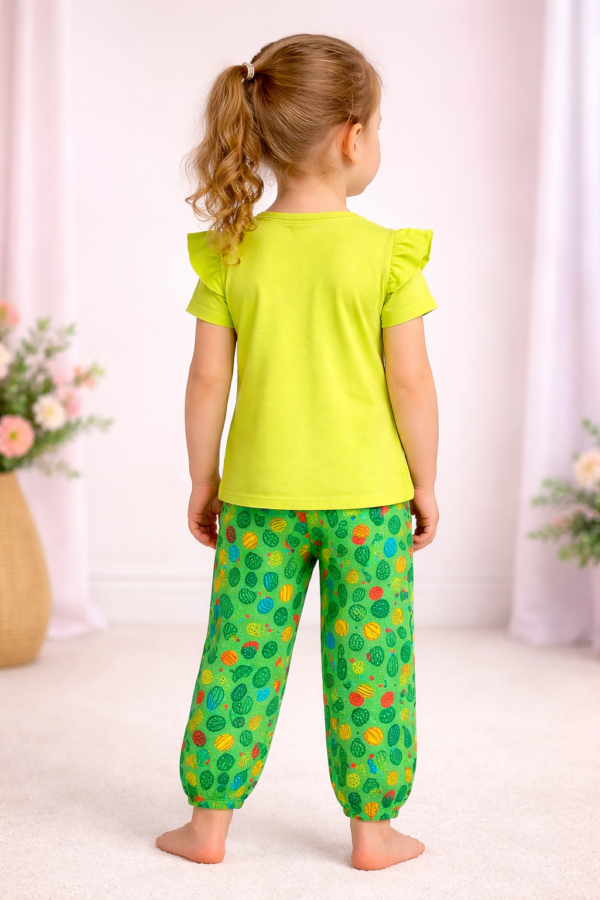 Renkli Kuş Desenli Çocuk Takım Elbise - Kız Giyim Seti, Yeşil Renkli, Çocuklar için rahat ve şık - Gorsel 4