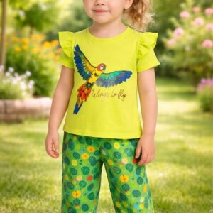 Renkli Kuş Desenli Çocuk Takım Elbise - Kız Giyim Seti