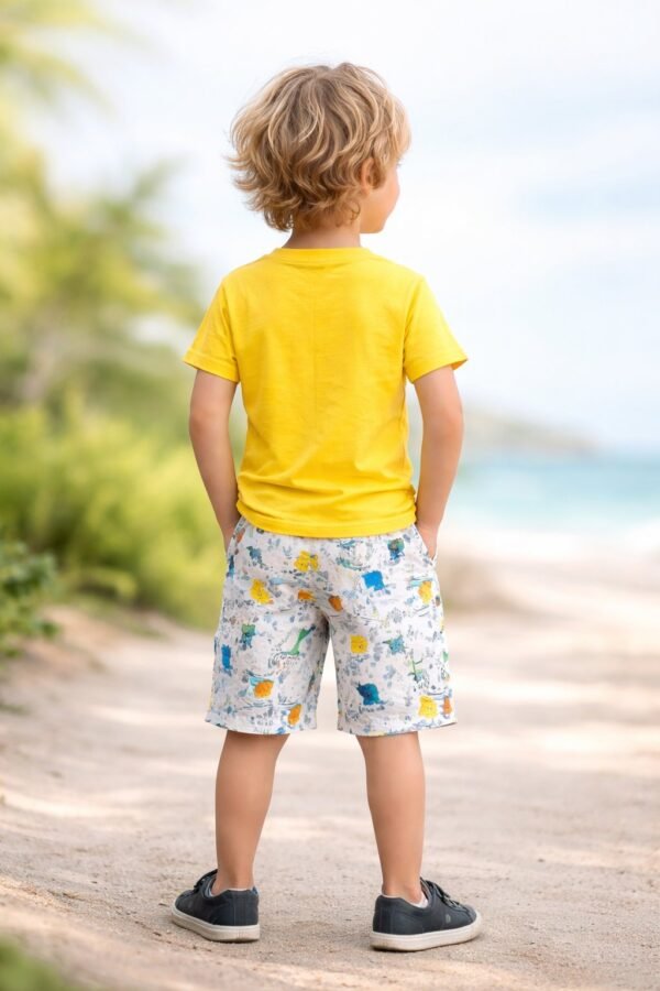 Sarı Renk Erkek Çocuk Yazlık Takım 3-6 Yaş Sarı Tişört & Desenli Şort - Erkek Çocuk Giyim - Gorsel 4