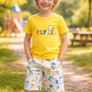 Sarı Renk Erkek Çocuk Yazlık Takım 3-6 Yaş Sarı Tişört & Desenli Şort - Erkek Çocuk Giyim