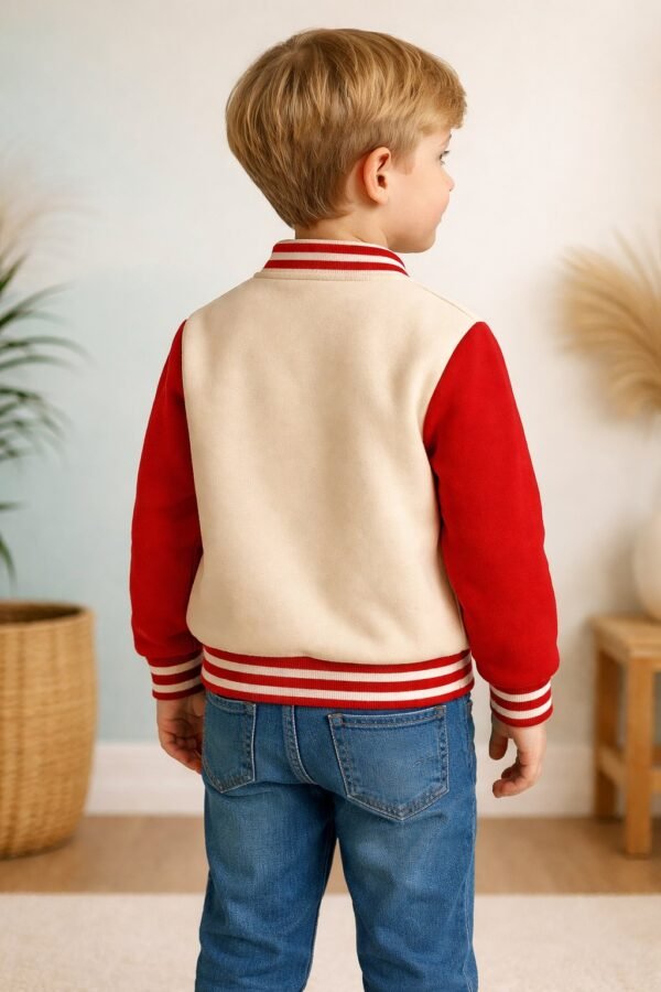 Unisex kolej ceket kız çocuk mevsimlik krem kırmızı renk cepli ve çıtçıtlı rahat giyim - Gorsel 4