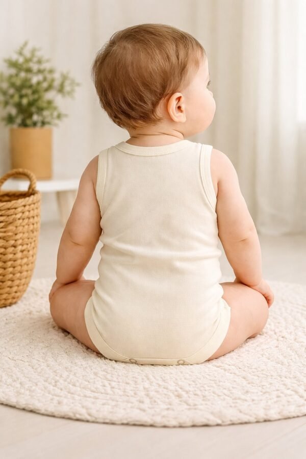Krem Renk Sıfır Kollu Bebek Body Çıtçıtlı Günlük Giyim, rahat ve kolay giydirme - Gorsel 4