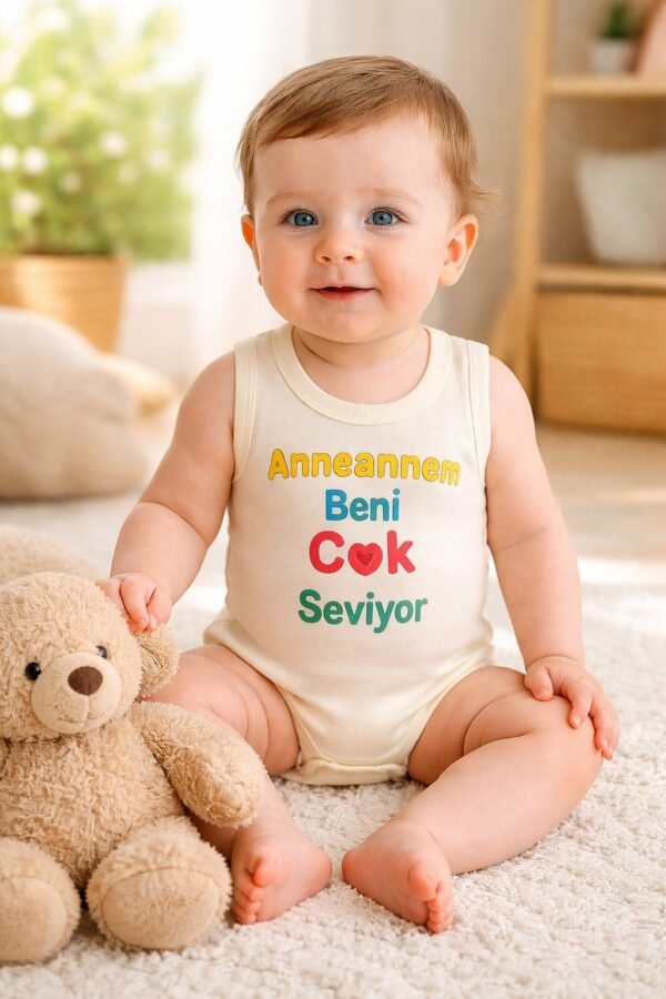 Krem Renk Sıfır Kollu Bebek Body Çıtçıtlı Günlük Giyim, rahat ve kolay giydirme - Gorsel 2