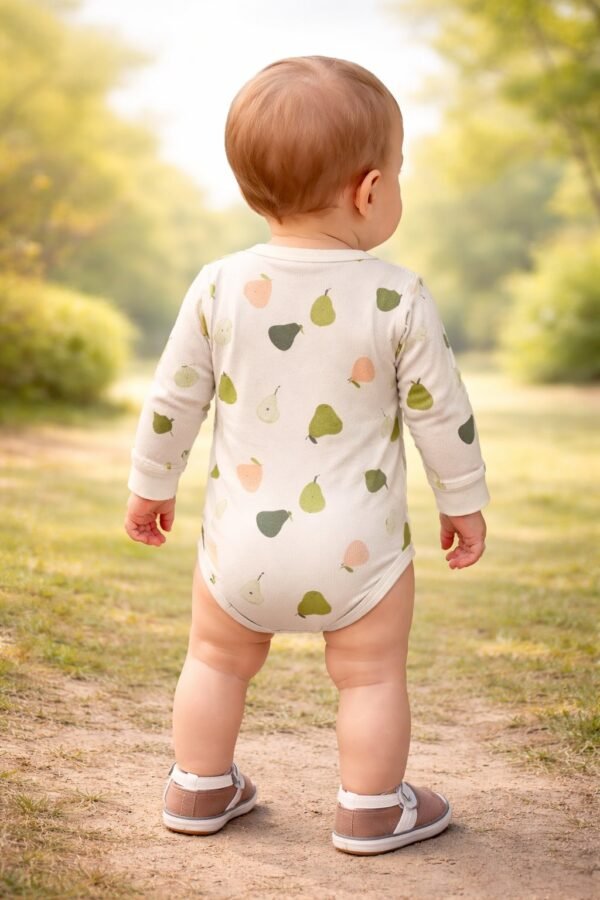 Unisex Armut Desenli Pamuklu Uzun Kollu Bebek Zıbın, Çıtçıtlı, Desenli, Günlük - Gorsel 4