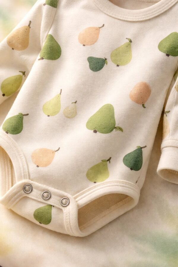 Unisex Armut Desenli Pamuklu Uzun Kollu Bebek Zıbın, Çıtçıtlı, Desenli, Günlük - Gorsel 3