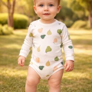 Unisex Armut Desenli Pamuklu Uzun Kollu Bebek Zıbın, Çıtçıtlı, Desenli, Günlük