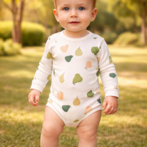 Unisex Armut Desenli Pamuklu Uzun Kollu Bebek Zıbın, Çıtçıtlı, Desenli, Günlük