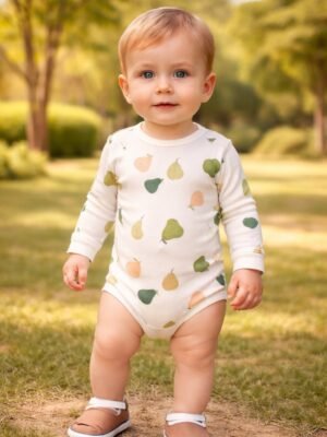 Unisex Armut Desenli Pamuklu Uzun Kollu Bebek Zıbın, Çıtçıtlı, Desenli, Günlük