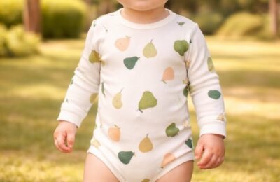 Unisex Armut Desenli Pamuklu Uzun Kollu Bebek Zıbın, Çıtçıtlı, Desenli, Günlük