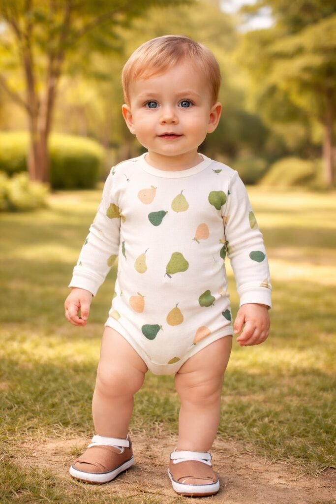 Unisex Armut Desenli Pamuklu Uzun Kollu Bebek Zıbın, Çıtçıtlı, Desenli, Günlük