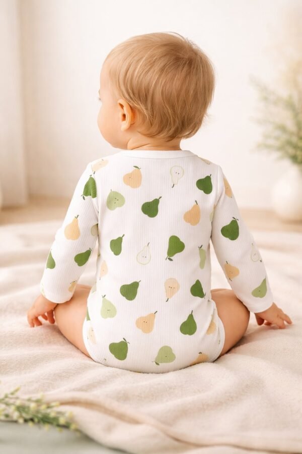 Unisex Armut Desenli Uzun Kollu Çıtçıtlı Bebek Body, Kız Bebek Giyim, Konfor ve Şıklık - Gorsel 4