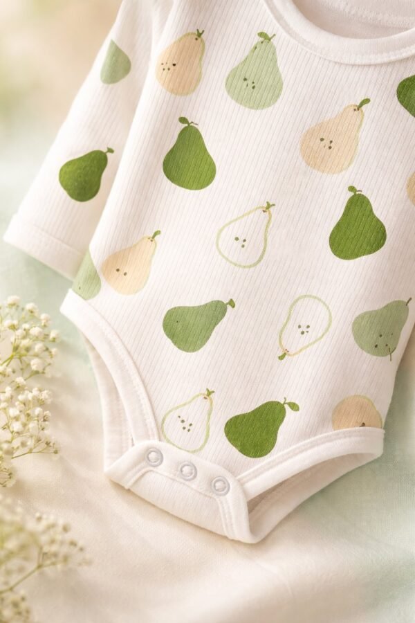 Unisex Armut Desenli Uzun Kollu Çıtçıtlı Bebek Body, Kız Bebek Giyim, Konfor ve Şıklık - Gorsel 3