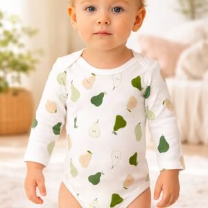Unisex Armut Desenli Uzun Kollu Çıtçıtlı Bebek Body, Kız Bebek Giyim, Konfor ve Şıklık
