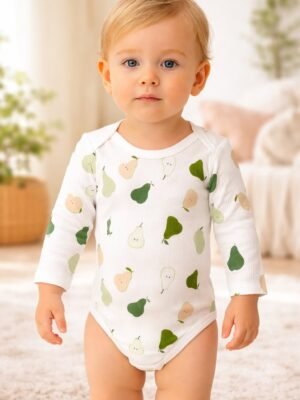 Unisex Armut Desenli Uzun Kollu Çıtçıtlı Bebek Body, Kız Bebek Giyim, Konfor ve Şıklık