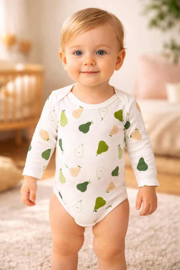 Unisex Armut Desenli Uzun Kollu Çıtçıtlı Bebek Body, Kız Bebek Giyim, Konfor ve Şıklık - Gorsel 2