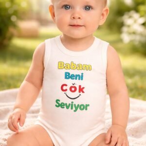 Unisex Bebek Body Krem Renk Erkek Yazılı Sıfır Kollu Çıtçıtlı