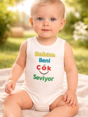 Unisex Bebek Body Erkek Yazılı Sıfır Kollu Krem Renk Bebek Giyim