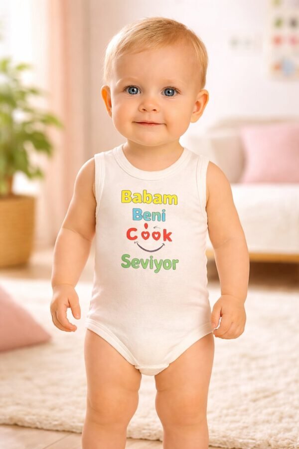Unisex Bebek Body Erkek Yazılı Sıfır Kollu Krem Renk Bebek Giyim - Gorsel 2