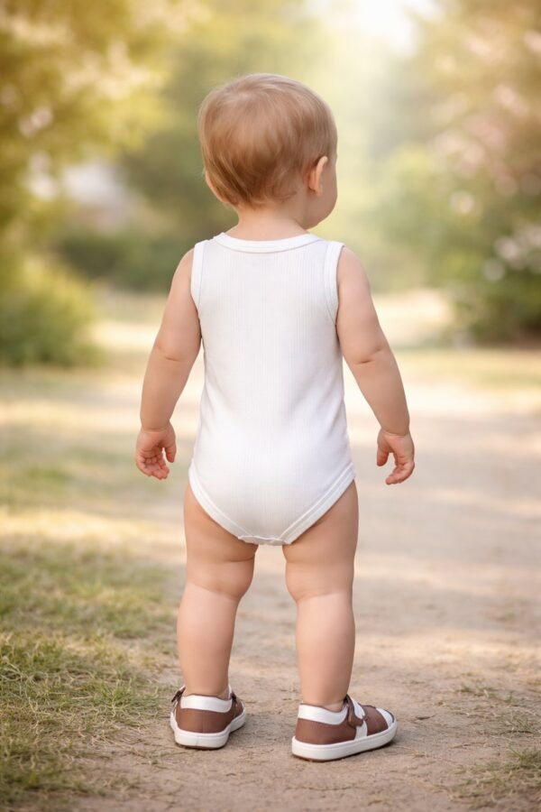 Unisex Fitilli Sıfır Kol Çıtçıtlı Bebek Body Beyaz ve Mavi renkler, Erkek bebek giyim, Günlük rahat kullanım - Gorsel 4