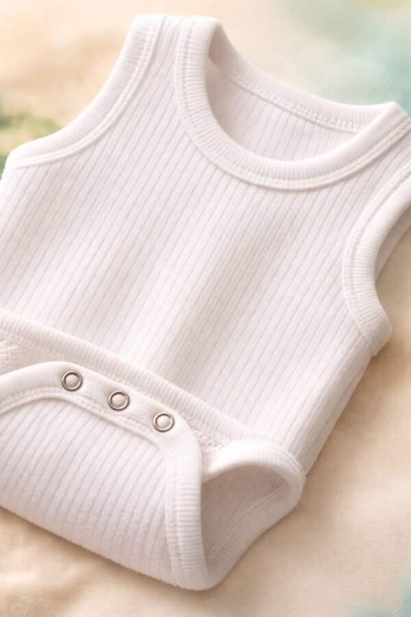 Unisex Fitilli Sıfır Kol Çıtçıtlı Bebek Body Beyaz ve Mavi renkler, Erkek bebek giyim, Günlük rahat kullanım - Gorsel 3