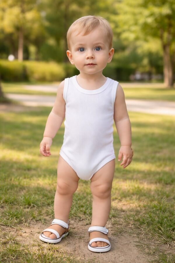 Unisex Fitilli Sıfır Kol Çıtçıtlı Bebek Body Beyaz ve Mavi renkler, Erkek bebek giyim, Günlük rahat kullanım