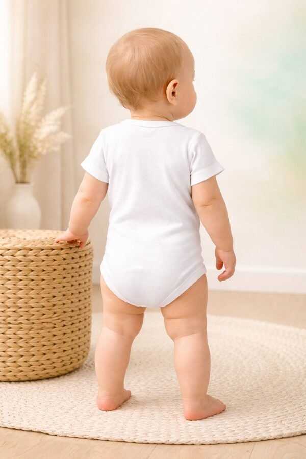 Unisex Jakar Desenli 2'li Yarım Kol Bebek Body Beyaz Ekru Konforlu ve Dayanıklı - Gorsel 4