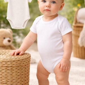 Unisex Jakar Desenli 2'li Yarım Kol Bebek Body Beyaz Ekru Konforlu ve Dayanıklı