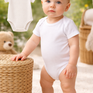 Unisex Jakar Desenli 2'li Yarım Kol Bebek Body Beyaz Ekru Konforlu ve Dayanıklı