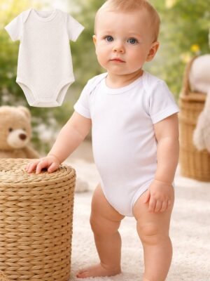 Unisex Jakar Desenli 2'li Yarım Kol Bebek Body Beyaz Ekru Konforlu ve Dayanıklı