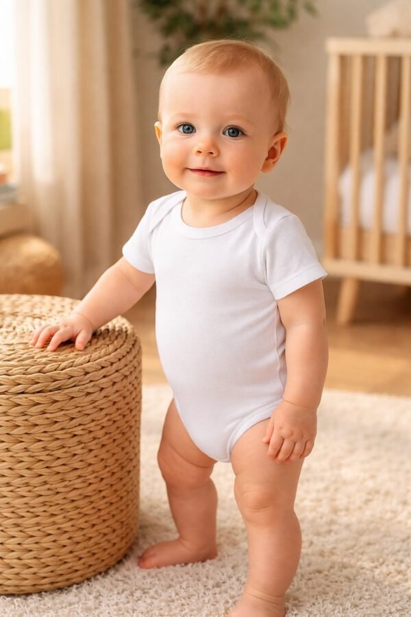 Unisex Jakar Desenli 2'li Yarım Kol Bebek Body Beyaz Ekru Konforlu ve Dayanıklı - Gorsel 2