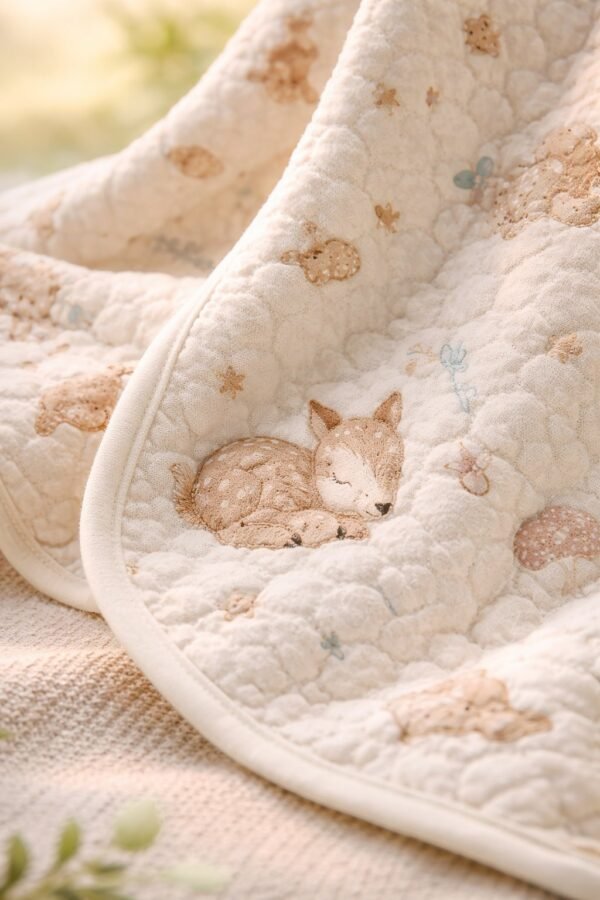 Bebek battaniyesi mint yeşil renkli ve yavru ceylan baskılı, yumuşak ve hafif bebek uyku battaniyesi - Gorsel 3