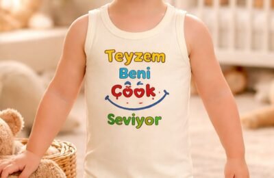 Unisex Teyzem Beni Çok Seviyor Yazılı Sıfır Kollu Bebek Body, Krem, rahat ve hareketli - Gorsel 2