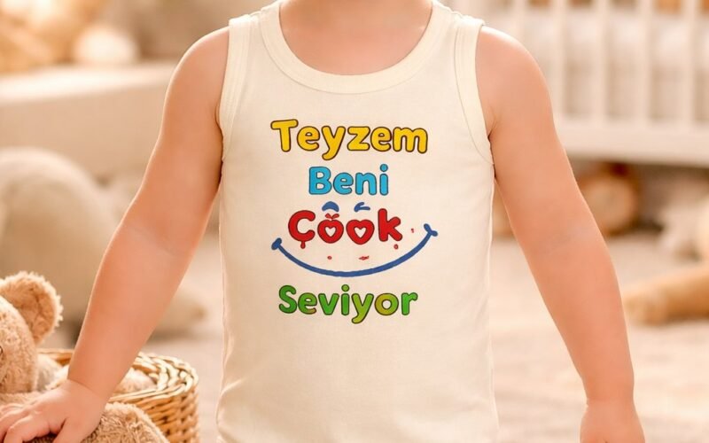 Unisex Teyzem Beni Çok Seviyor Yazılı Sıfır Kollu Bebek Body, Krem, rahat ve hareketli - Gorsel 2