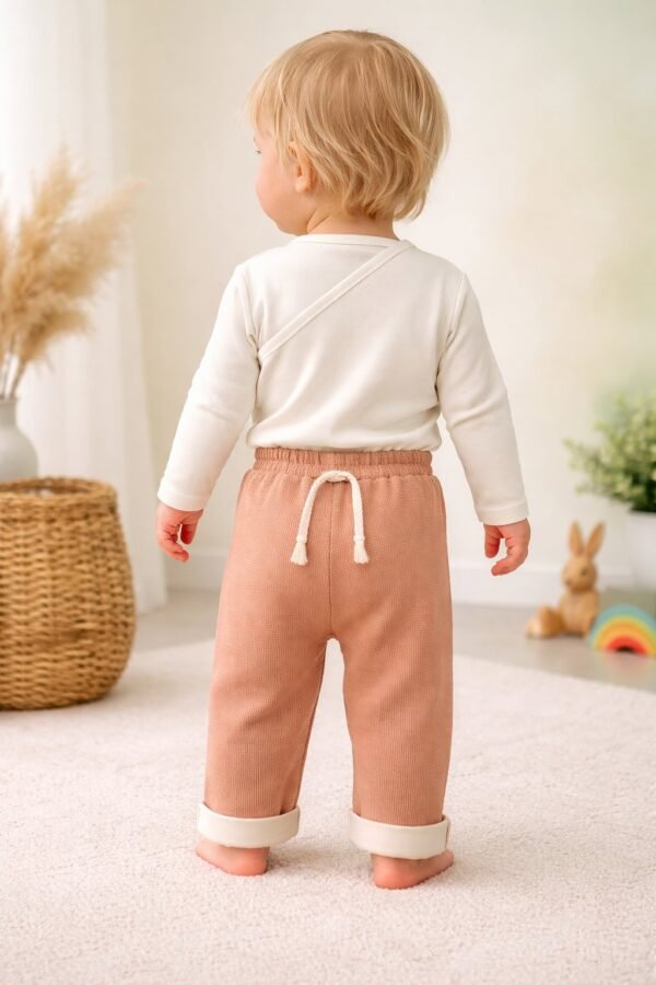 Bebek Erkek Pantolon Gül Kurusu Lastikli Bağcık Detaylı Uzun Paçalı - Gorsel 4