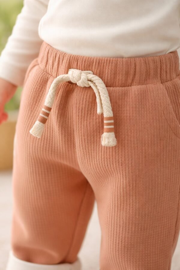 Bebek Erkek Pantolon Gül Kurusu Lastikli Bağcık Detaylı Uzun Paçalı - Gorsel 3