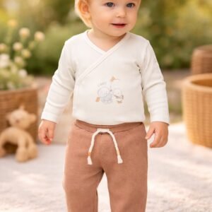 Bebek Erkek Pantolon Gül Kurusu Lastikli Bağcık Detaylı Uzun Paçalı