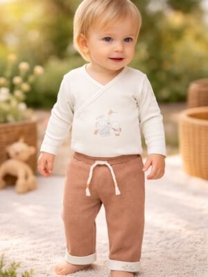 Bebek Erkek Pantolon Gül Kurusu Lastikli Bağcık Detaylı Uzun Paçalı