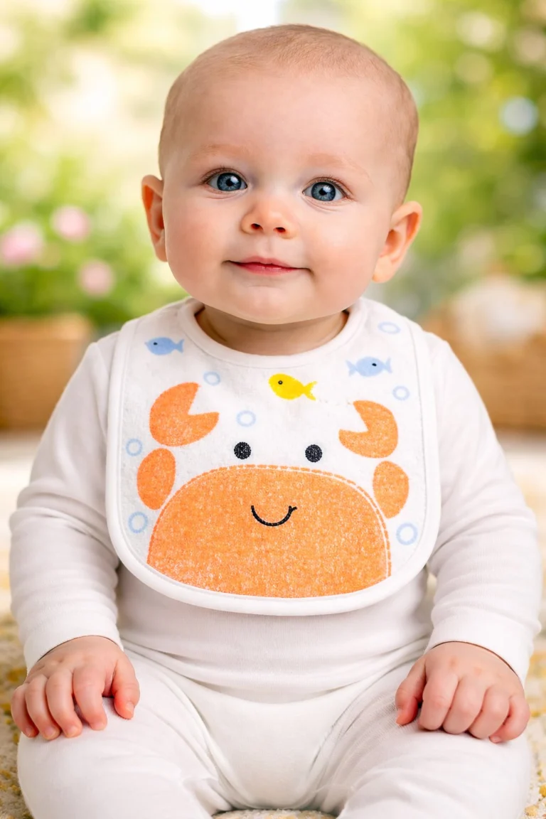 Unisex Yengeç Baskılı Bebek Önlüğü