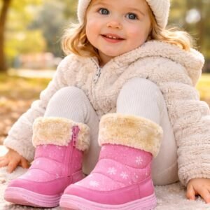 Yıldız Desenli Kız Çocuk Bot İçi Yünlü Su Geçirmez Fermuarlı