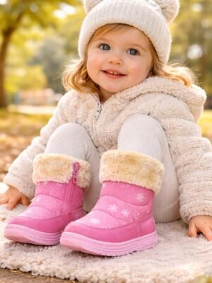 Yıldız Desenli Kız Çocuk Botları İç Yünlü Su Geçirmez Fermuarlı Renkli