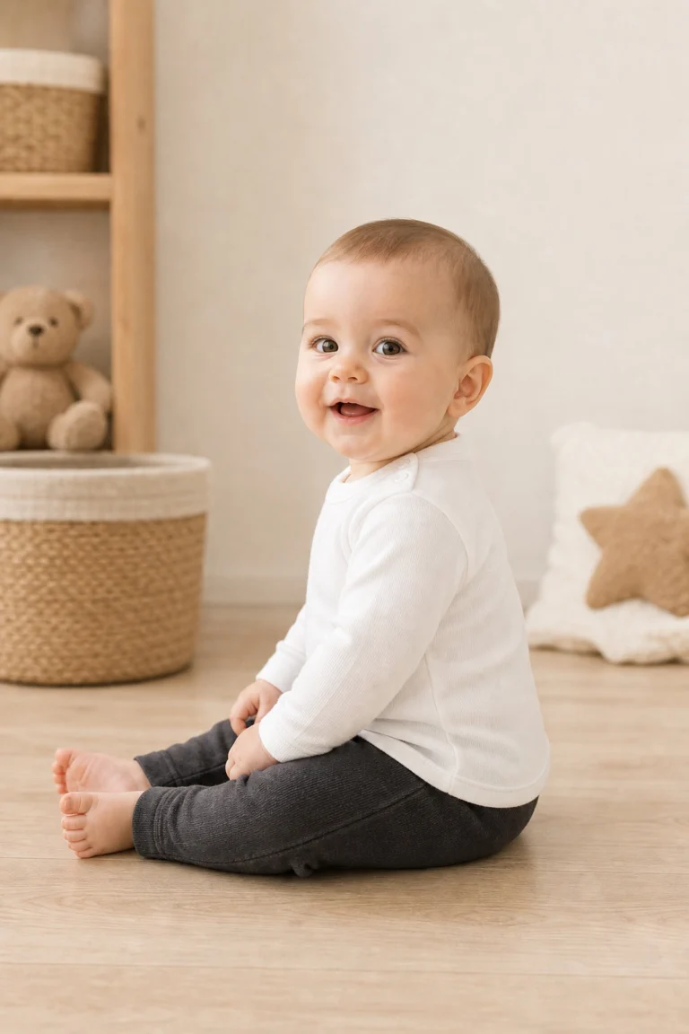 Unisex beyaz uzun kollu pamuklu bady 3-9 ay yandan görünüm tek bebek mankenli