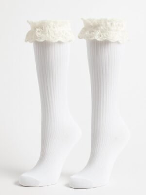 Kız Çocuk Dantelli Golf Çorap beyaz krem pembe renkli ve rahat kullanım sağlayan ürün