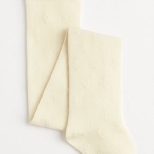 Kız Çocuk Çiçek Desenli İnce Krem Renk Külotlu Çorap